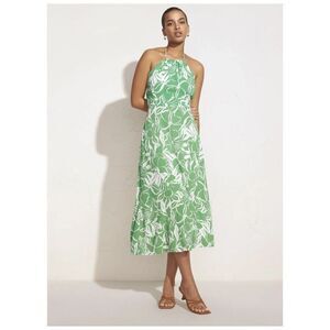 Faithfull The Brand Green Taormina Floral Crepe Halter Neck Midi Dress Size 12